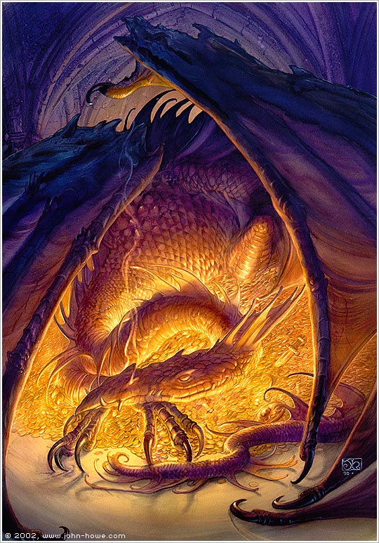 A painting of the death of Glaurung, the first dragon of Morgoth, by artist  Elena Kukanova : r/lotr