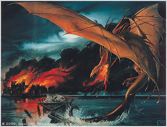 Image result for John Howe Smaug Destroys Lake Town